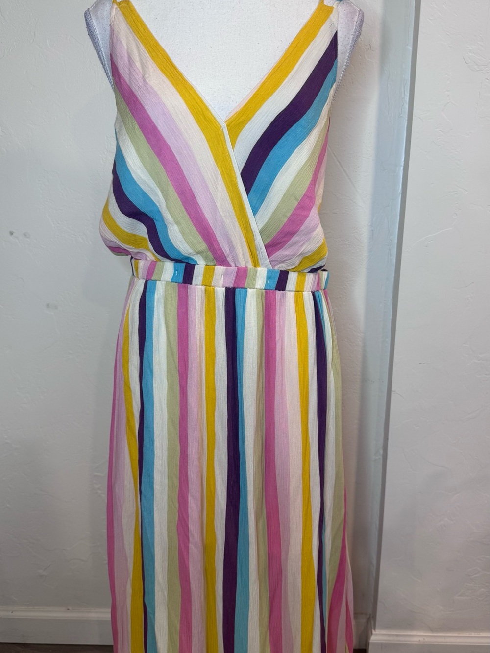 Lulus Lost in Paradise Rainbow Striped Backless Maxi Dress L Large Summer Boho